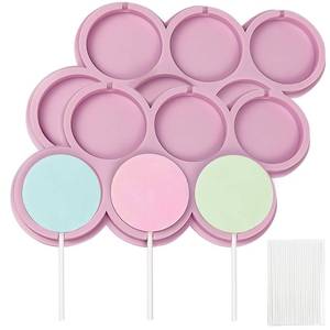 lot 6117 image: EDUEE Round Lollipop Molds 2 inch Silicone Chocolate Lolly Mold 2pcs Round Shapes Lollipop Candy Sucker Molds with 25 Sticks