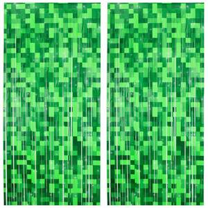 lot 6124 image: YSBJKWCF 2 Pcs Green Pixel Miner Foil Fringe Curtains