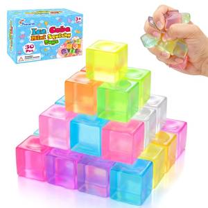 lot 6488 image: 30 Pack Mini Ice Cube Squishy Fidget Toys for Kids and Adults, Mini Stress Cube Squeeze Toys, Square Stress Balls Sensory Toys for Anxiety Relief, Treasure Box Toys Classroom Prizes Party Favors