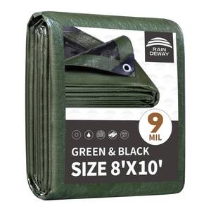 lot 6494 image: RAINDEWAY Tarp 8x10 Feet,9Mil Camping Tarp Cover GreenBlack