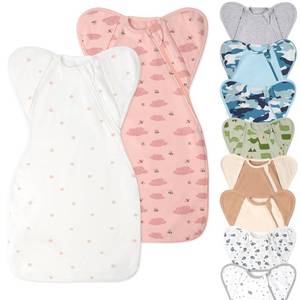 lot 6498 image: Organic Cotton Baby Sleep Sacks Swaddles for Newborn 0-3 Months Girls, Arms Up Swaddle Blanket 2 Packs Hands Up 3-Way Transitions to Arms-Free Wearable Sleeping Sack Bag Snug Fit Calms Startle Reflex size small