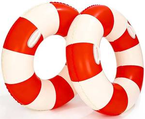 lot 7263 image: 2PCS Inflatable Pool Floats for Adult Swim Ring Pool Floaties Inflatable Swimming Pool Raft Party Water Summer Beach Lounger Float Party Supplies (120#Red Striped)