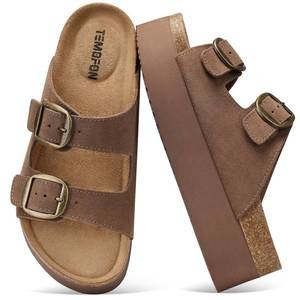 lot 7265 image: TEMOFON Brown Platform Sandals Women Dressy Summer Arch Support Wedge Sandals for Women 2026 Comfortable Walking Slip on Beach Casual Womens Shoes Light Brown Size 6