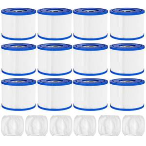 lot 7266 image: Hot Tub Spa Filter Cartridge Type VI Replacement (4.07in3.15in)-with Life-Extend Pre-Filter For Coleman Saluspa 90352E,58323E,90427E,Bestway,Intex and Most Inflatable Swimming Pool-12 Filters  6 Covers