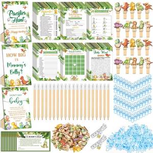 lot 7267 image: Sherr 476 Pcs Dinosaur Baby Shower Games 6 Sets Activities Cards Pacifier Hunt Game 50 Pacifiers How Big is Mommyfts Belly Sign 50 Guessing Cards 2 Measuring Tape Donftt Say Baby Sign 50 Clothespin