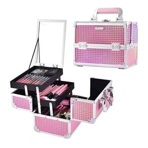 lot 7275 image: Joligrace Makeup Case Organizer Makeup Box Cosmetic Train Case with Mirror