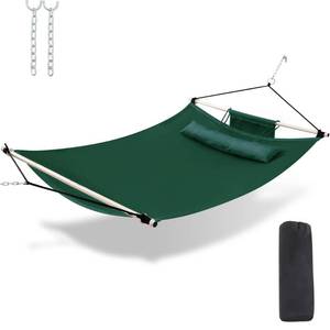 lot 7278 image: TegerDeger Anti-flip 12FT Hammock Large Hammock 450LB Capacity with Iron Spreader Bar and Nylon Rope for Outside, Patio, Garden, Backyard, Beach - Dark Green