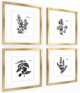 lot 7290 image: ArtbyHannah Gold Framed Wall Art with Herbs Plants Botanical Pictures in 11x11inch Gold Frames for Kitchen Dinning Room Living Room Wall Decor,Set of 4