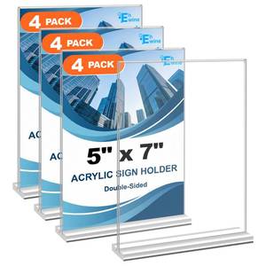 lot 7292 image: EHWINE 4 Pack Acrylic Sign Holders 5x7 Double-Sided Tabletop Display Stands for Menus Flyers and Signs, Clear Acrylic Picture Frame for Office Business Store and Events