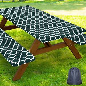 lot 7297 image: Smiry Picnic Table Cover with Bench Covers, Waterproof Elastic Fitted Tablecloth for 8 Foot Tables, Washable Polyester Tablecloths for Camping, Indoor and Outdoor (Hunter Green, 30x96 Inch 3-pc Set)