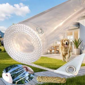 lot 7298 image: ZGLCQSGY Clear Tarps with Grommets 8x10 FT Heavy Duty Waterproof Transparent Tarp Dustproof PVC Clear Plastic Tarp for Patio Garden Plants Balcony and Furniture Including Nylon Rope