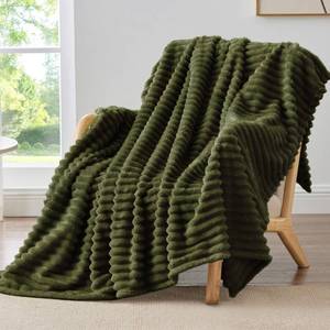 lot 7300 image: BEDELITE Ribbed Twin Blanket for Couch and Bed, Olive Green, 60inx80in