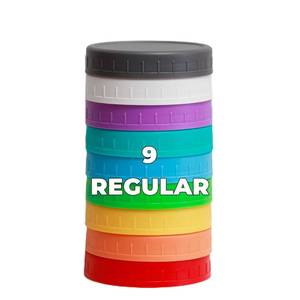 lot 8360 image: Jumterlee 9 Pack Wide Mouth Mason Jar Lids with Silicone Rings, Colored Mason Jar Lid, Plastic Mason Jar Lids,Fit Ball,Kerr and More (Multicolored)