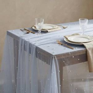 lot 8363 image: Horaldaily White Blue Pearl Tablecloth, 60140 Inch, Rectangular