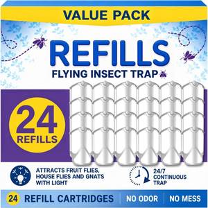 lot 8364 image: 24 Pack Refill Cartridge Kit Compatible with Plug-in Light M364 and Max, Flying Insect Trap Refills Replacements for House and Fruit Flies, Easy to Use