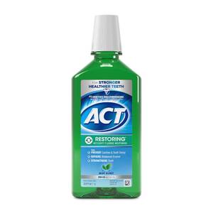 lot 8367 image: ACT Restoring Zero Alcohol Fluoride Mouthwash 33.8 fl. oz. Strengthens Tooth Enamel, Mint Burst