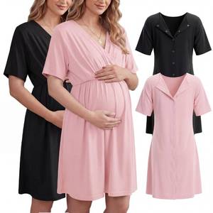 lot 8372 image: Cutecrop 1 Pack Labor and Delivery Gown for Hospital 3 in 1 Maternity Nursing Dress Gown Button Back Birth Recovery Sleepwear(L,Short Sleeve,Black,)