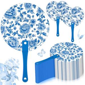 lot 8374 image: Briwooody 36 Pcs Blue and White Handheld Fans Bulk Wedding Chinoiserie Floral Plastic Summer Fans for Guests Wedding Favor Gifts Bridal Shower Party Decor