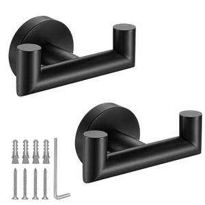 lot 8376 image: Towel Hooks for Bathrooms,Matte Black Towel Hook for Kitchen Bathroom,SUS304 Stainless Steel Coat Hook,Heavy Duty Double Towels Holder Hooks for Hanging Towels,Coats,sponges,Clothes,Wall Mount,2 Pack