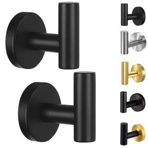 lot 8377 image: Kruodop Towel Hooks for Bathroom,2 Packs Wall Mount Towel Holder,Black Matte Wall Robe Hook,Stainless Steel Heavy Duty Door Hanger Towel Hook for Kitchen, Bedroom,Hotel,Pool,Coats(Drilling)