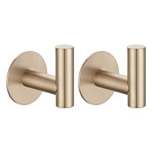 lot 8378 image: JQK Self Adhesive Towel Hook Champagne Bronze, No Drill Stick on Coat Robe Clothes Wall Hook for Bathroom 2 Pack, 304 Stainless Steel, ATH110-CB-P2