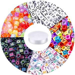lot 8383 image: Augshy 1400pcs 5 Color Cube Alphabet Beads Bracelet Letter Beads for Bracelets Making with 1 Roll 50M Crystal String Cord for Jewelry Making6mm