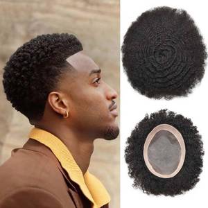 lot 8387 image: Curve Hair Curly Toupee for Black Men Afro Weave Hair Units Wigs Kinky Curl Mens Toupee Hairpiece Wavy Human Hair Replacement Systems for Men (#1 Jet Black-10MM Wave, 8ftftX10ftft)
