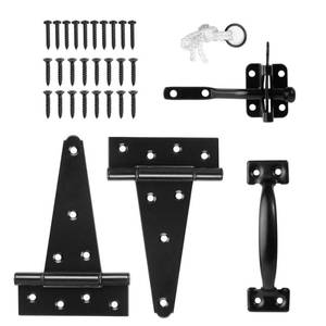 lot 8389 image: HILLMASTER Heavy Duty Gate Latch Door Handle Hardware Kit for Wooden Fence, Self-Closing Gate Latch with Pull String, Decorative Metal Gate Pull Handle, 2 Pack 6in T-Strap Gate Hinges, Black Finish