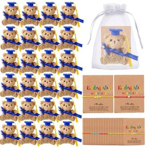 lot 11776 image: Motionchic 50 Pcs 2026 Kindergarten Graduation Bear Bulk Set with 25 Graduation Gift Mini Stuffed Bears 25 Wish Bracelet Organza Bag Card for Kid Child Kindergarten Class of 2026 Party Favors(Blue)