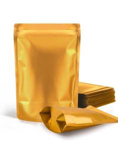 lot 11782 image: FireKylin 100 Pack Resealable Stand Up Bags,6.3in x 9.4in Smell Proof Pouch Sealable Foil Pouch Bags for Packaging (Gold)