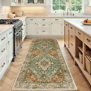 lot 11791 image: RELEANY Washable Area Rug, Runner 3ftx7ft, BrickBrownGreen
