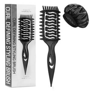 lot 12378 image: SLUPS Curl Defining Hair Brush Vented Wide-Tooth Brush with Soft Bristles Effortless Curls and Smooth Waves Pain-Free Detangling for Women Bonus Bonnet Included (Black) (Slight Use)