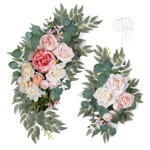 lot 12388 image: AitnWoy Artificial Wedding Arch Flowers Kit 2 PCS Dust Rose Flowers Silk Peony Floral Swag Welcome Sign for Wedding Ceremony Party Home Garland Decor
