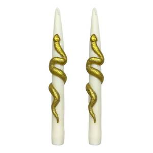 lot 12398 image: 2PCS 9inch Snake White Taper Candles, Pear and Orchid Scent Candle, Long Tall Tapered Candlesticks for Home Table Dinner Wedding Halloween Women Gifts (Gold)