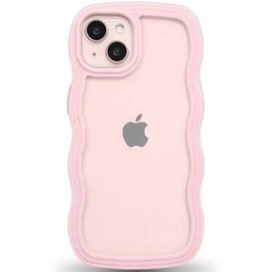 lot 12405 image: Anuck for iPhone 13 Case Wavy Edge Clear Back Design, Anti-Slip Grip Cute Wave Curly Frame Shape Shockproof Soft TPU and Hard Bumper Protective Phone Case Cover for Women Girls, Pink