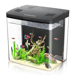 lot 12414 image: 1.2 Gallon Acrylic Fish Tank Kit for Kids with Filter and 5-Mode Light