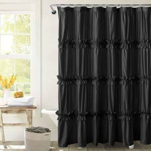 lot 12416 image: BRHF Farmhouse Ruffle Shower Curtain, Black, 72 x 72 in