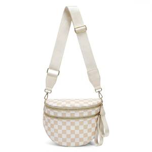 lot 12422 image: Jooniter Checkered Crossbody Bag Nylon Bum Bags for Women Spacious Handbags Checkered Purse Fanny Packs with Shoulder Strap (Beige Checkered)