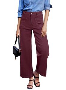 lot 12427 image: Sidefeel Womens Jeans High Waisted Wide Leg Denim Pants, Burgundy, Size 8