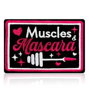 lot 12436 image: Muscles and Mascara Patch 3 Inch Fitness Gym Girl Makeup Strong Woman Embroidered Patches Sew On Iron On for Backpack, Jacket, Hat, Jeans DIY Clothes Accessories Gift for Women