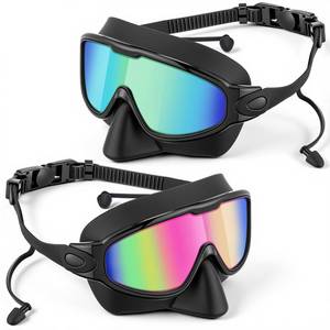 lot 12439 image: Kanayu 2 Pack Swim Goggles with Nose Cover Earplug for Adult Wide View Anti Fog UV Swim Goggles No Leaking Diving Mask for Men Women (Colorful Green Gold,Colorful Pink)