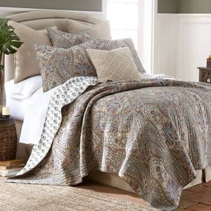 lot 13413 image: Levtex Home - Kasey Quilt Set - FullQueen Quilt (88x92in.)  Two Standard Pillow Shams (26x20in.) - Paisley - Red, Blue, Beige, Yellow, Black, and White - Reversible - Cotton Fabric