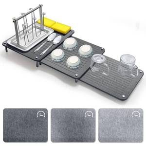 lot 13414 image: 3Pcs Nesting Stone Drying Mat for Kitchen Counter, Quick Drying Stone Dish Drying Mat with Non-Slip Feet, Super Absorbent Heat Resistant Diatomaceous Earth Dish Drying Mat for Dishes, Bottles-Linear