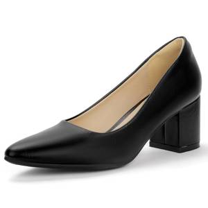 lot 13438 image: IDIFU Black Pumps for Women Closed Pointed Toe Low Chunky Block Heels