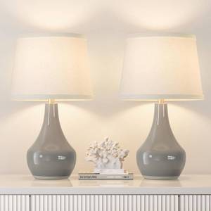 lot 13459 image: Seealle Modern Ceramic Table Lamps for Night Stands - Bedside Lamps Set of 2 for Nightstand, 19.4in Grey Bedroom Lamp for Living Room Cute Desk End Table Office Guest Room Dresser Rocker Swtich