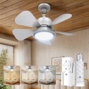 lot 14246 image: MOTCTQVD Socket Fan Light with Remote, 3 Colors Small Ceiling Fan with Light, 5 Dimmable Levels and 1000LM LED, Easy E26E27 Installation for Bedroom, Garage, Kitchen, Living Room
