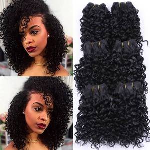lot 14256 image: Short Afro Kinky Curly Hair Bundles 8 Inch 6 Pieces One Pack Quick Weave Natural Black Soft Curly Synthetic Hair Extensions for Women