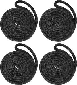 lot 14258 image: PACTHSD 4 Pack 12in x 6ft Boat Fender Lines - Marine Grade Nylon Boat Rope with 10in Loop for Tying Fenders and Docking Small Boats - Double Braided Dock Lines, Easy Handling, Fray Resistant - Black