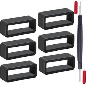 lot 14261 image: TICFROG 7 in 1 Watch Band Keepers Set, 16mm18mm20mm22mm24mm26mm Watch Strap Holder Loops Retainer, Black Silicone Watch Band Fastener Rings Replacement Parts with Spring Bar Tool for Smart Sport Watches (26mm)