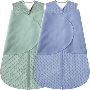 lot 14278 image: BSTOPPT Fleece Newborn Sleep Sack Baby Swaddle,3-Way Adjustable Wearable Blanket,2 Pack Fleece Swaddling sleeping bag TOG 2.0 (BlueandGreen, 0-3 Months)